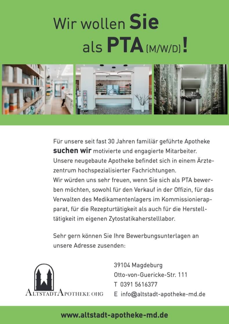 Job PTA (m/w/d) - Altstadt Apotheke 